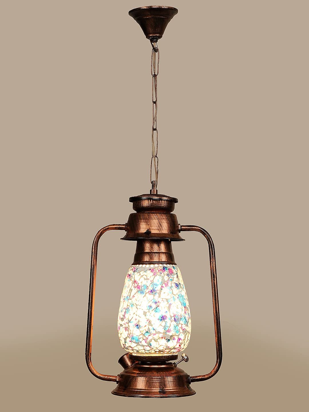 Copper Lantern Hanging Lamp with Mosaic Glass (SH81)