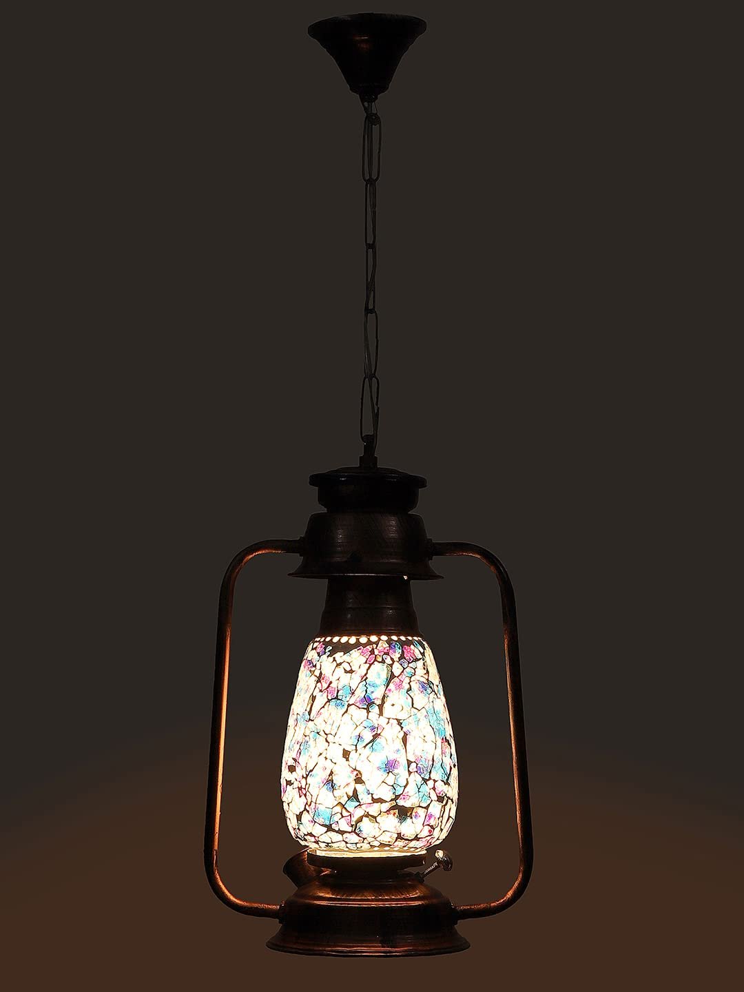 Copper Lantern Hanging Lamp with Mosaic Glass (SH81)