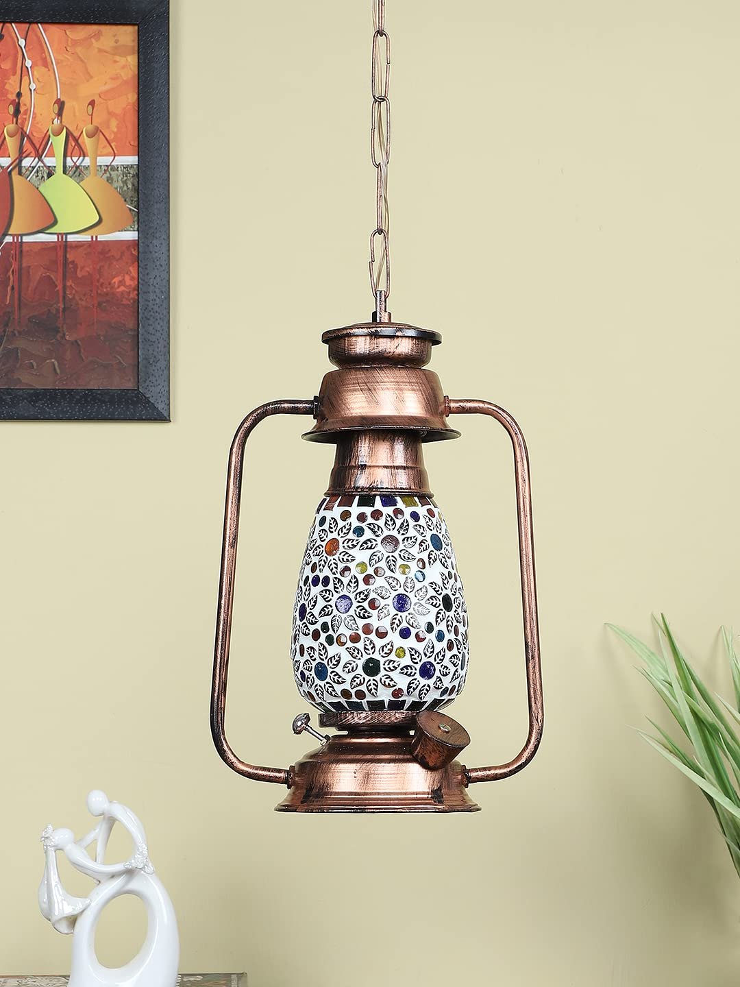 Copper Lantern Hanging Lamp with Mosaic Glass (SH82)