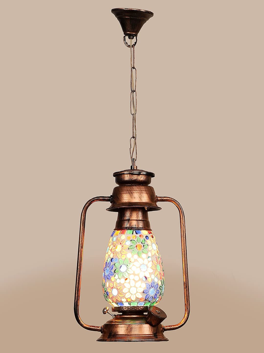 Copper Lantern Hanging Lamp with Mosaic Glass (SH82)