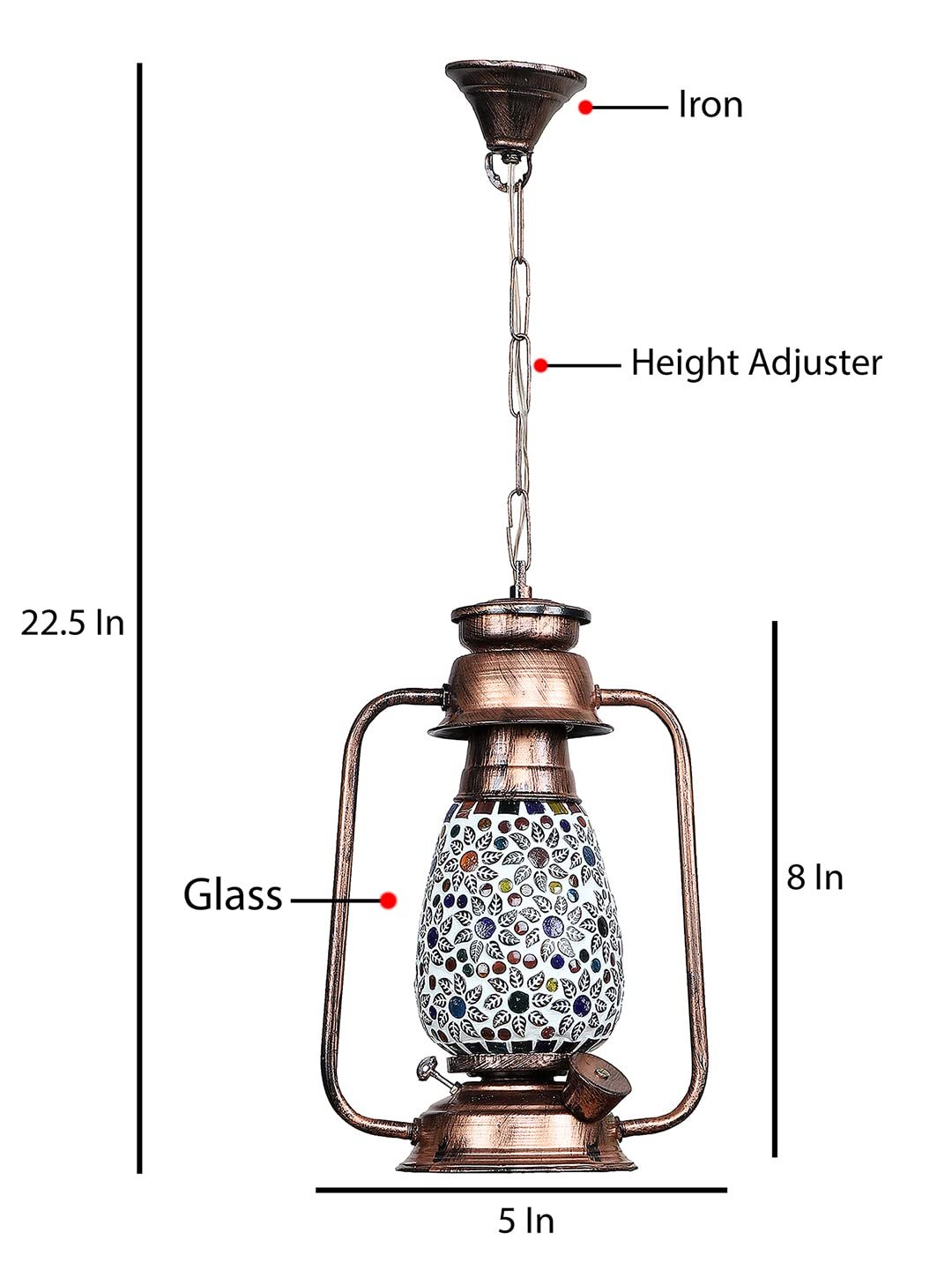 Copper Lantern Hanging Lamp with Mosaic Glass (SH82)