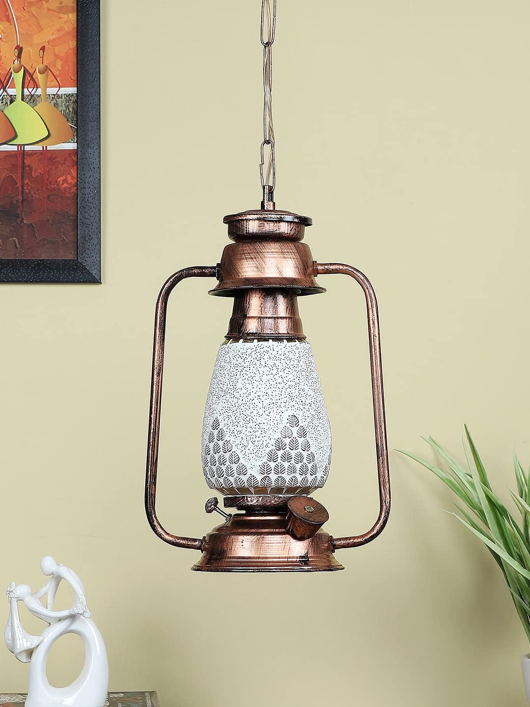 Copper Lantern Hanging Lamp with Mosaic Glass (SH83)