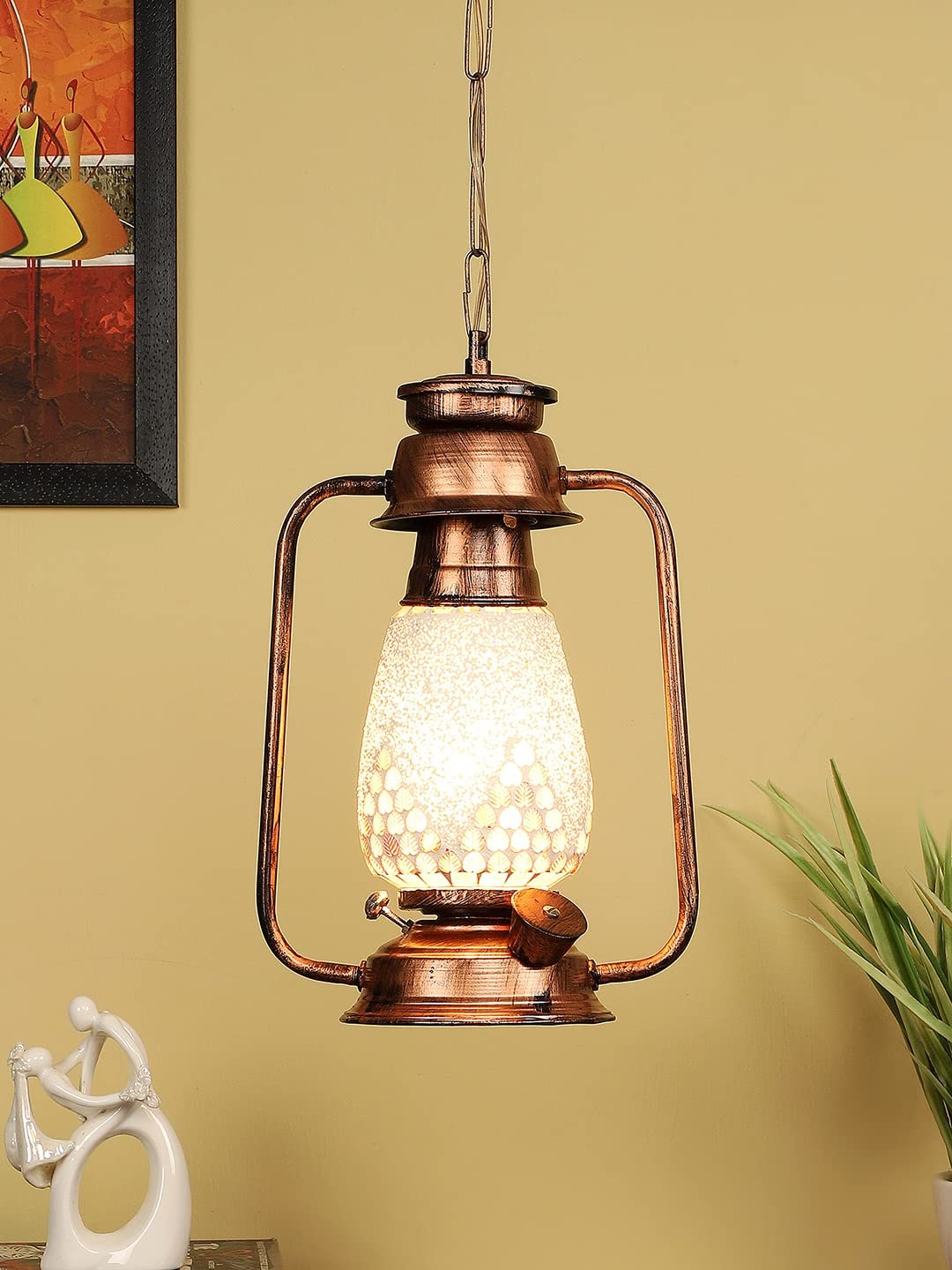Copper Lantern Hanging Lamp with Mosaic Glass (SH83)