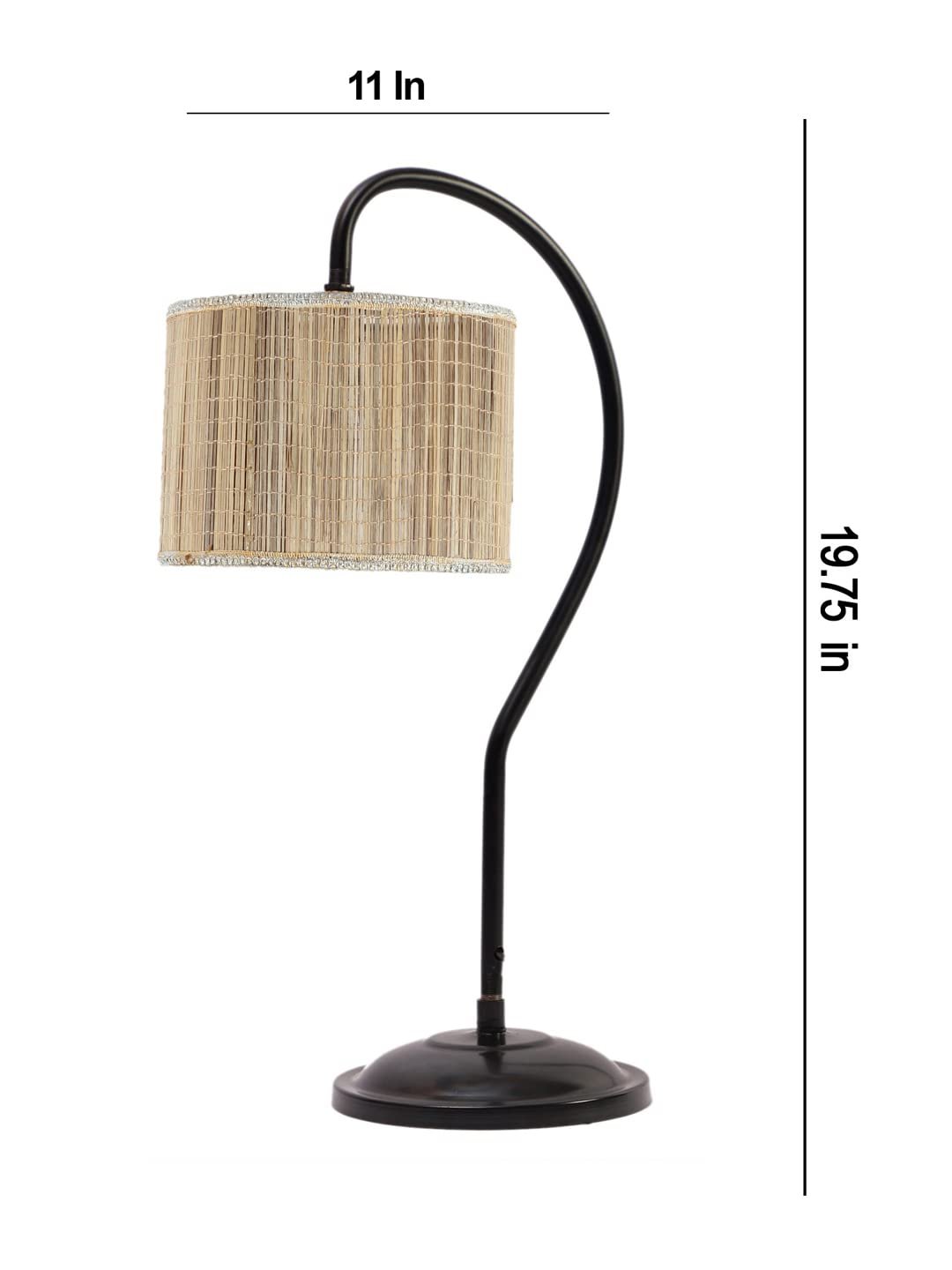 Round Bamboo Curvy Table lamp with Iron Base for Home/Office/Gifting - (Size :11x7x19.75 Inches) (SP00)