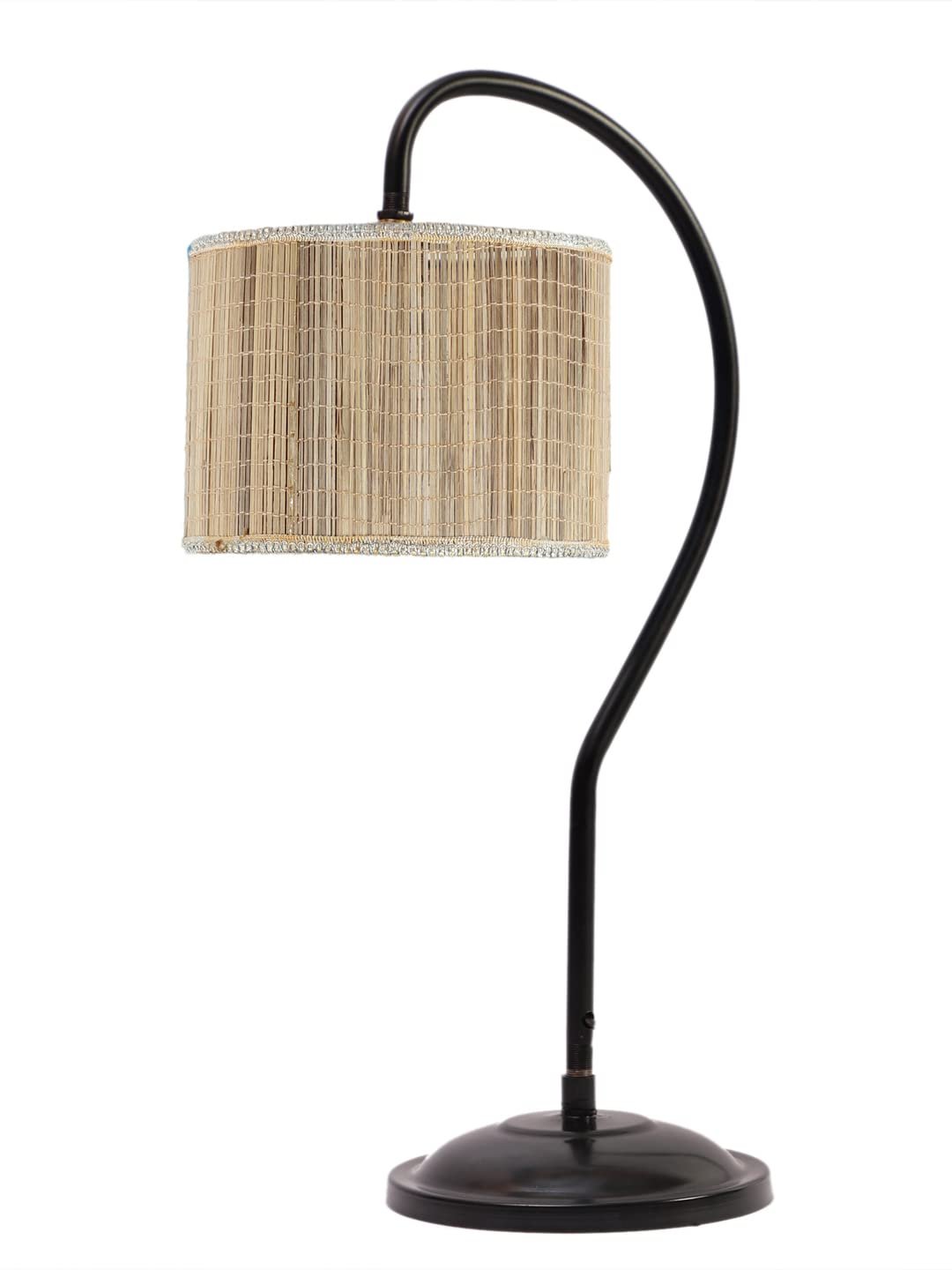 Round Bamboo Curvy Table lamp with Iron Base for Home/Office/Gifting - (Size :11x7x19.75 Inches) (SP00)