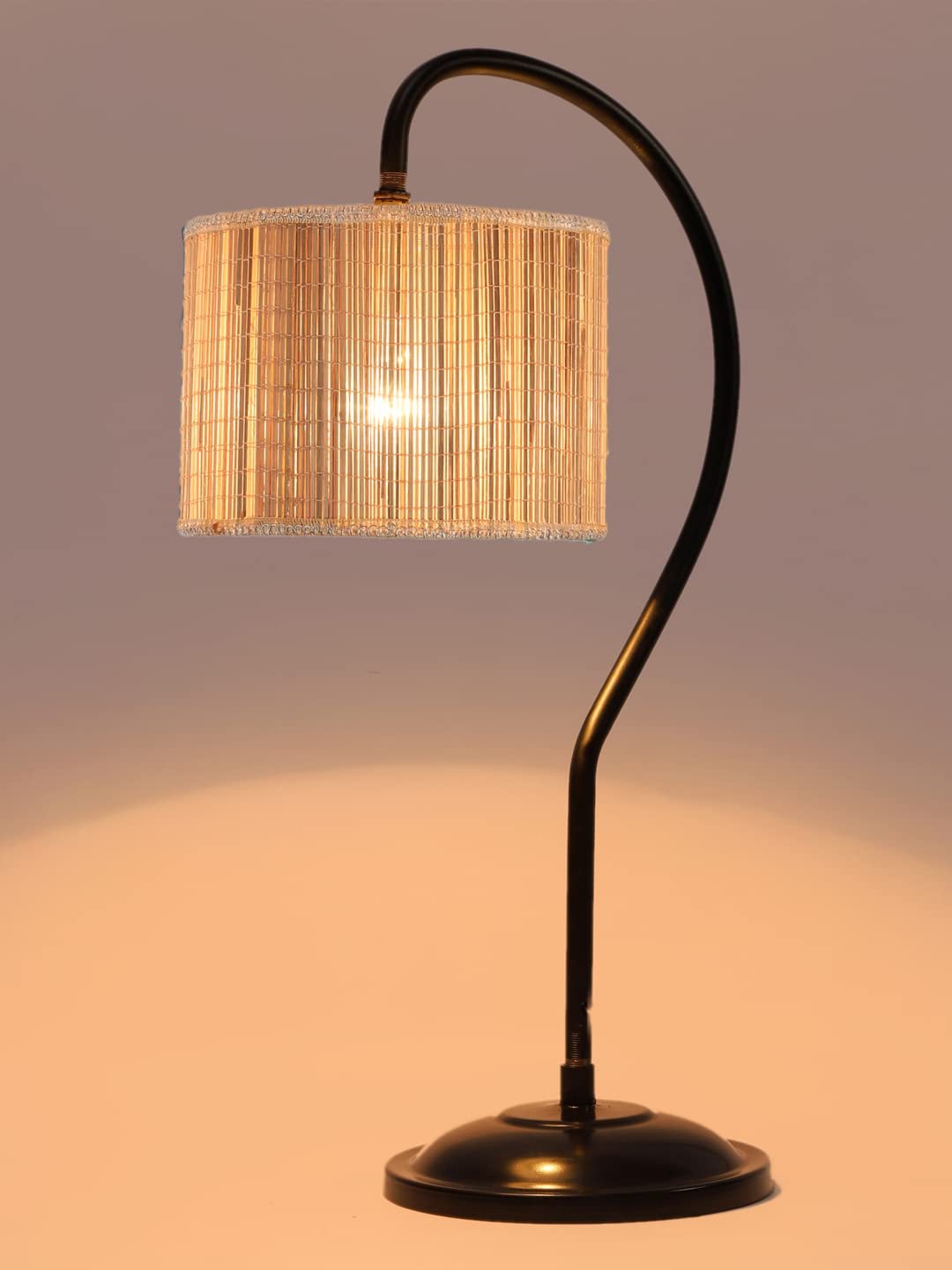Round Bamboo Curvy Table lamp with Iron Base for Home/Office/Gifting - (Size :11x7x19.75 Inches) (SP00)