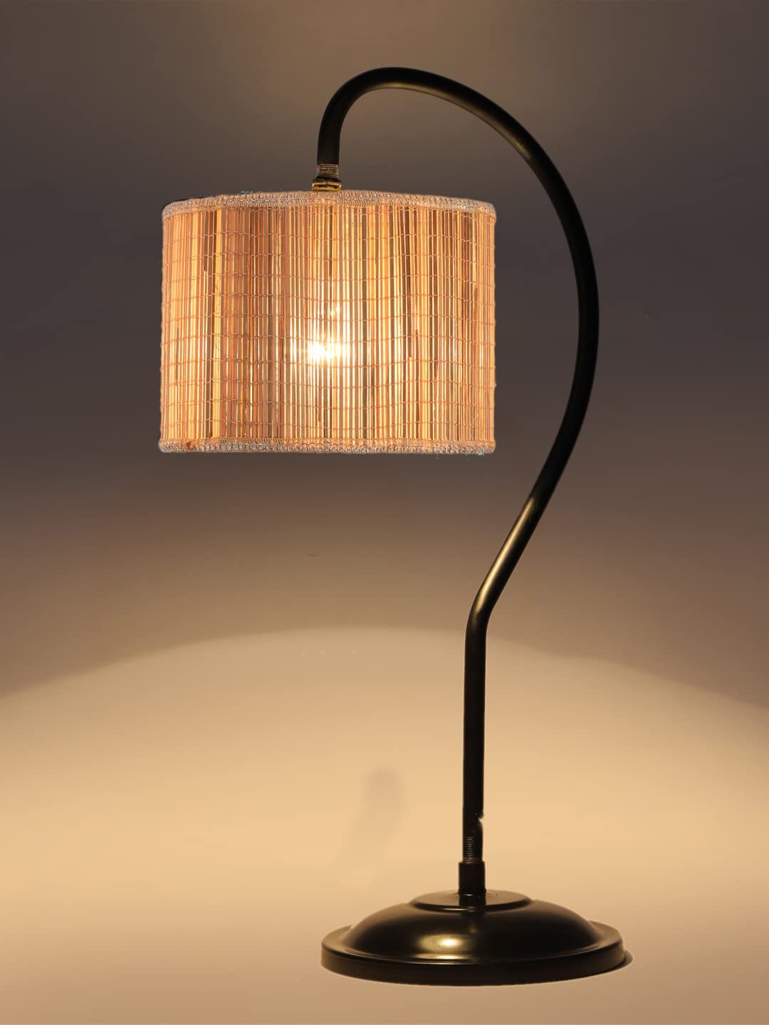 Round Bamboo Curvy Table lamp with Iron Base for Home/Office/Gifting - (Size :11x7x19.75 Inches) (SP00)