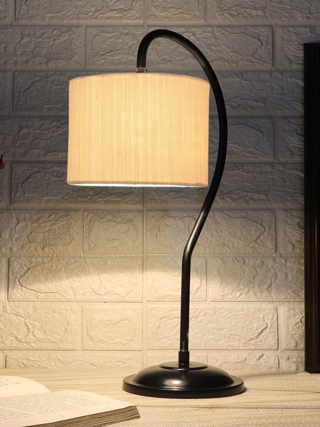 Cotton Curvy Table Lamp with Iron Base (Size : 11x7x19.75Inches, Colour : Off-White) - (SP01)