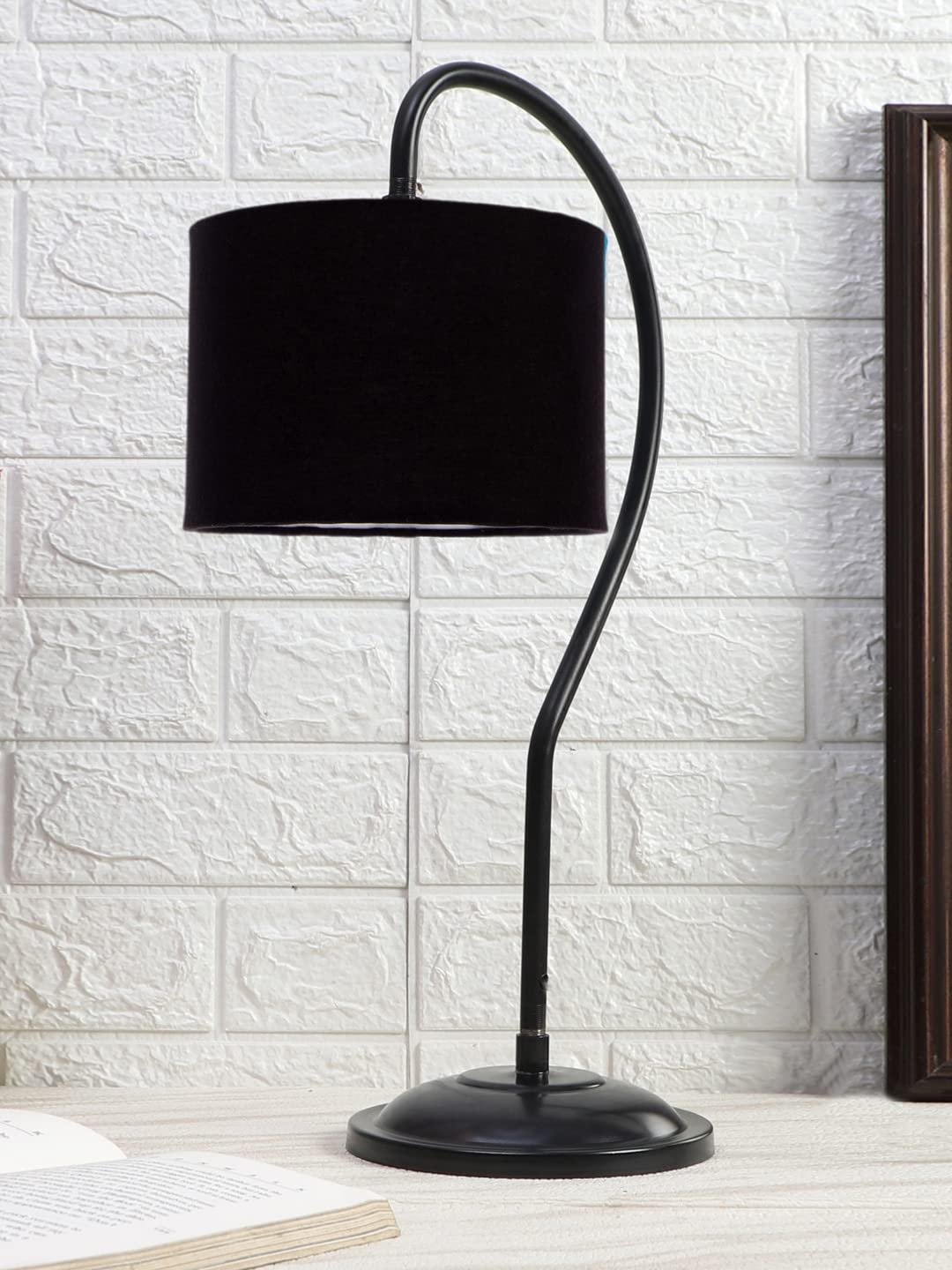 Cotton Curvy Table Lamp with Iron Base for Home/Office/Gifting - (Size : 11x7x19.75Inches, Colour : Black) (SP02)