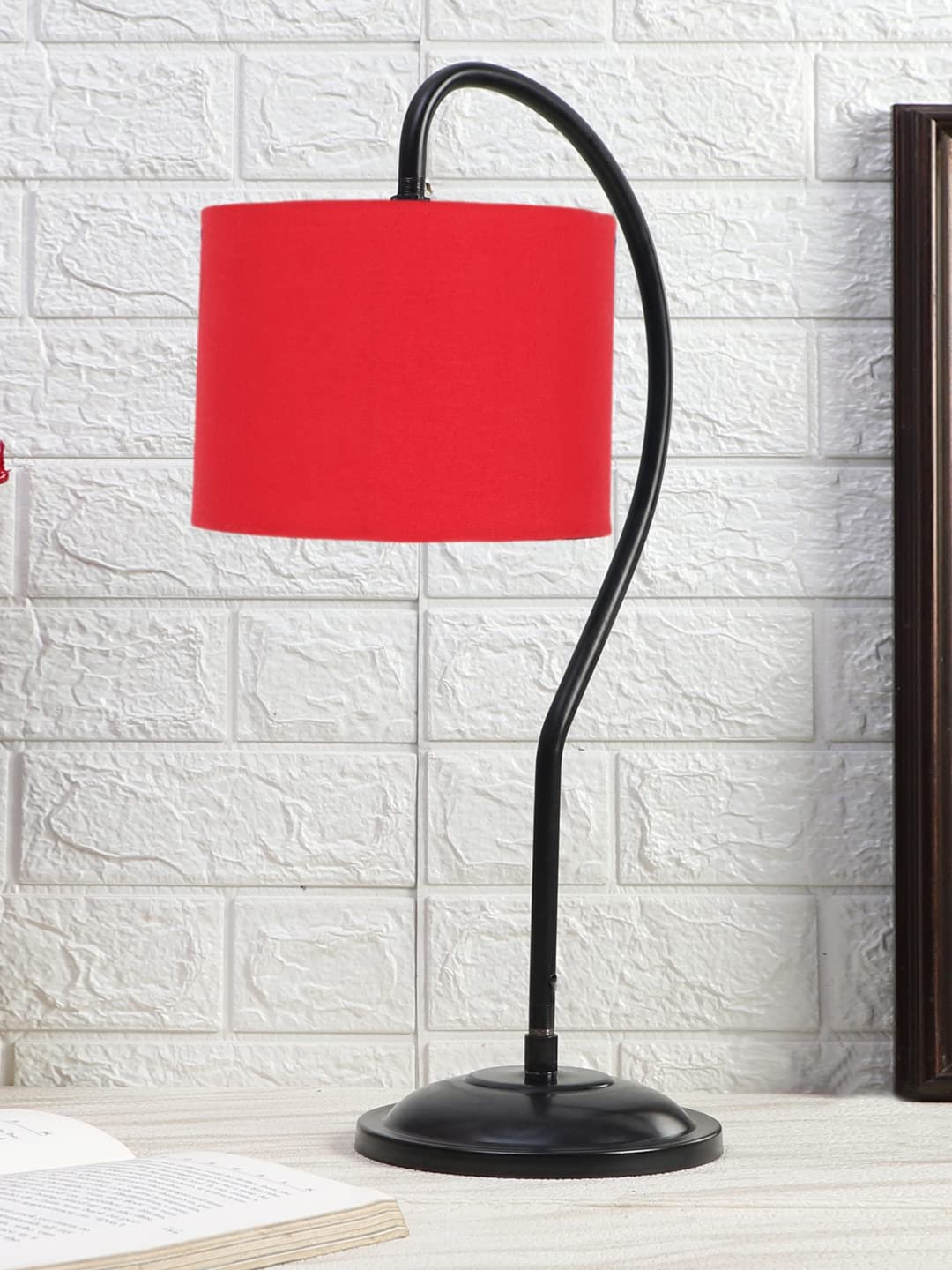 Cotton Curvy Table Lamp with Iron Base for Home/Office/Gifting - (Size : 11x7x19.75Inches, Colour : Red) (SP03)