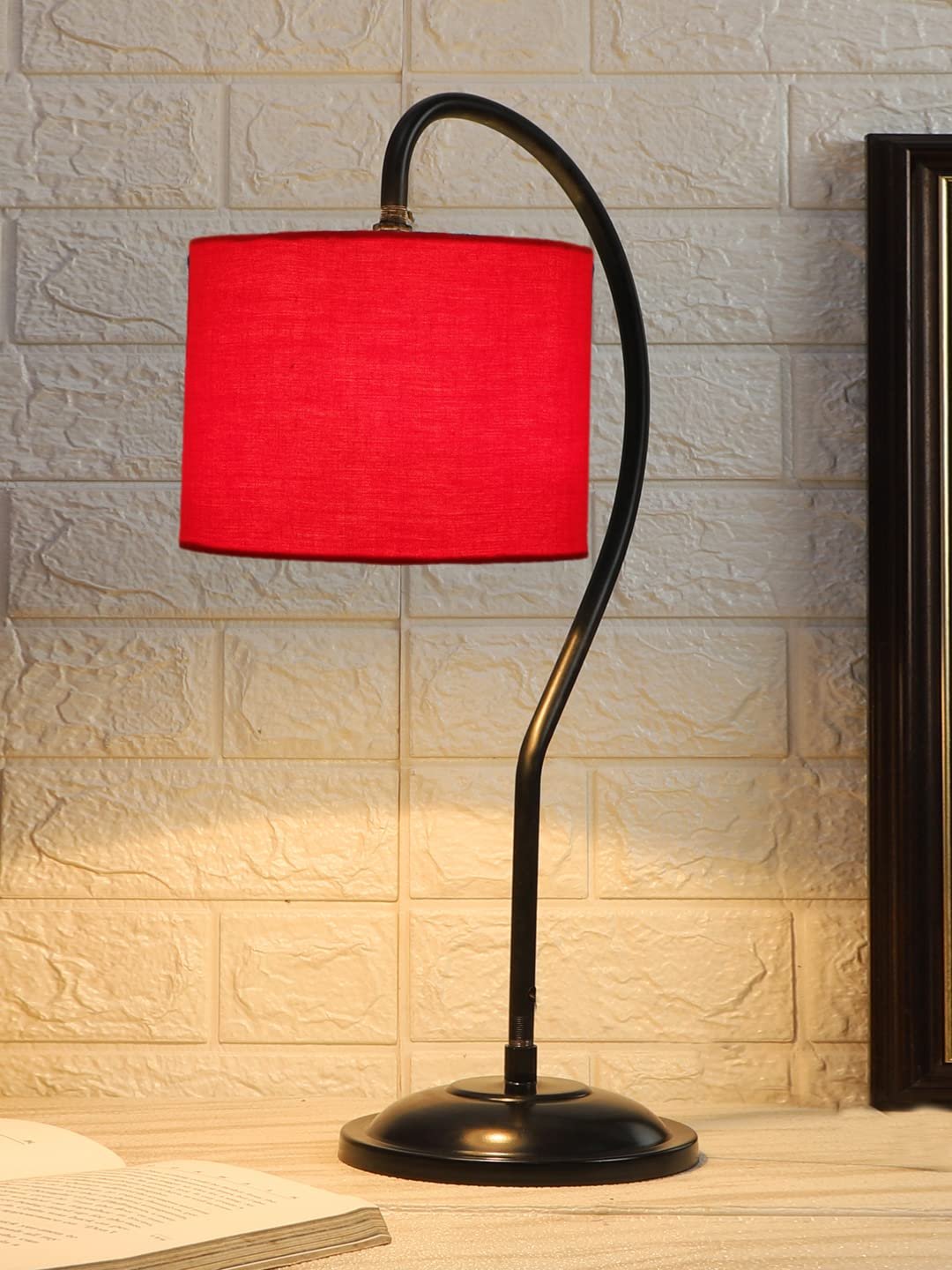 Cotton Curvy Table Lamp with Iron Base for Home/Office/Gifting - (Size : 11x7x19.75Inches, Colour : Red) (SP03)