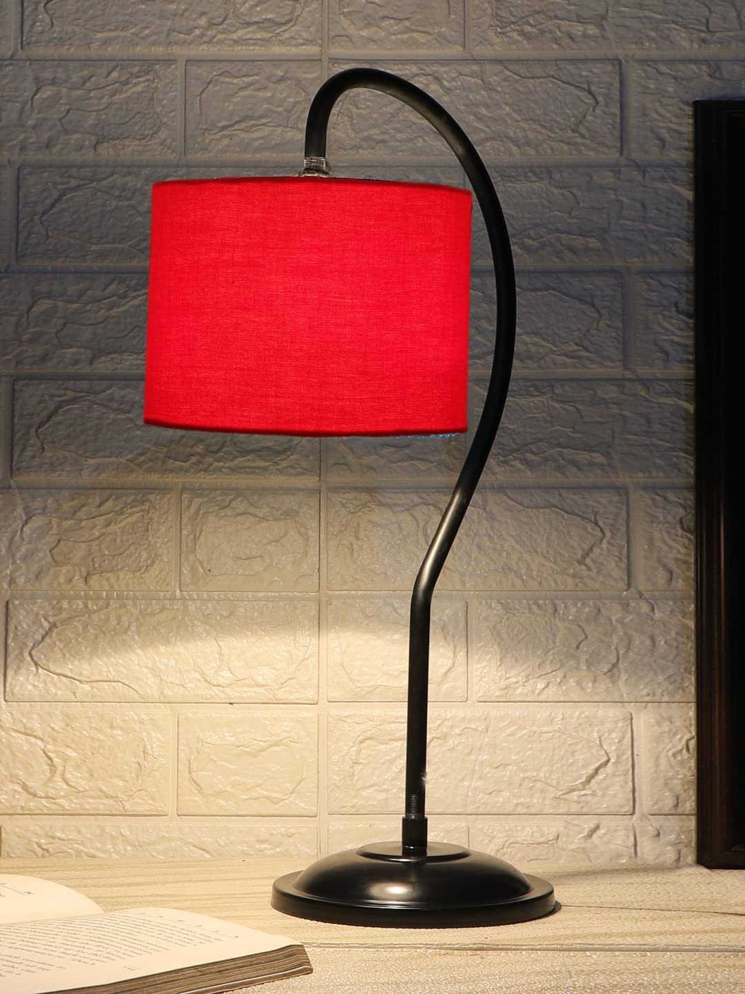 Cotton Curvy Table Lamp with Iron Base for Home/Office/Gifting - (Size : 11x7x19.75Inches, Colour : Red) (SP03)