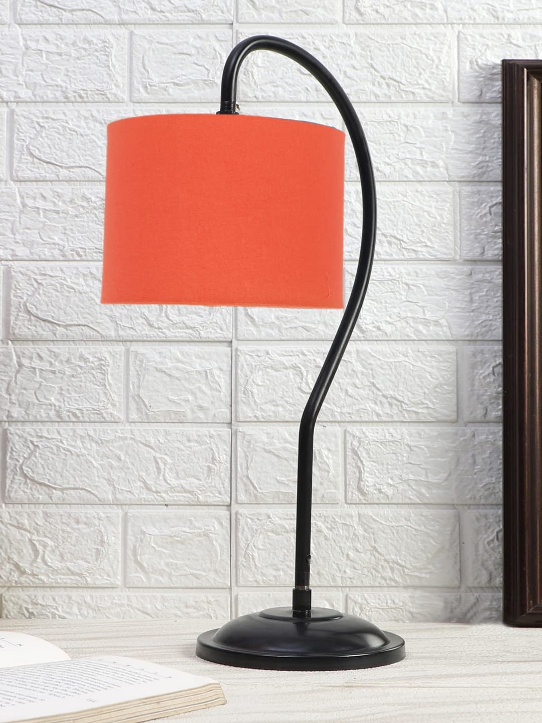 Cotton Curvy Table Lamp with Iron Base for Home/Office/Gifting - (Size : 11x7x19.75Inches, Colour : Orange) (SP04)