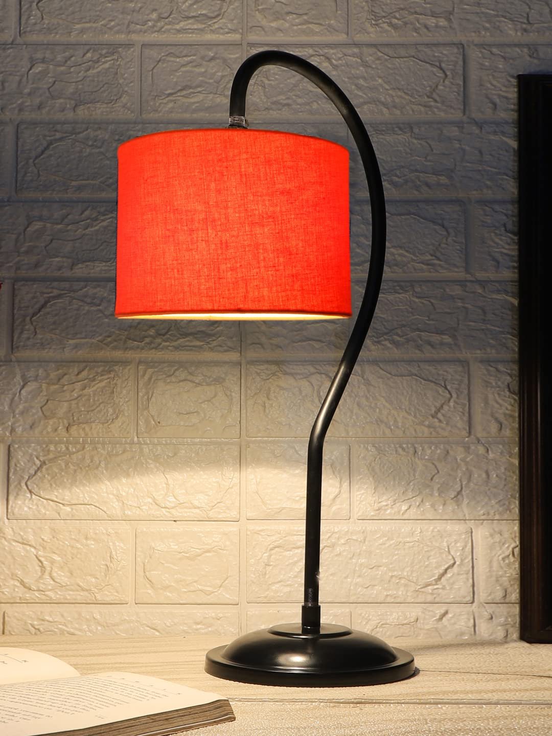 Cotton Curvy Table Lamp with Iron Base for Home/Office/Gifting - (Size : 11x7x19.75Inches, Colour : Orange) (SP04)