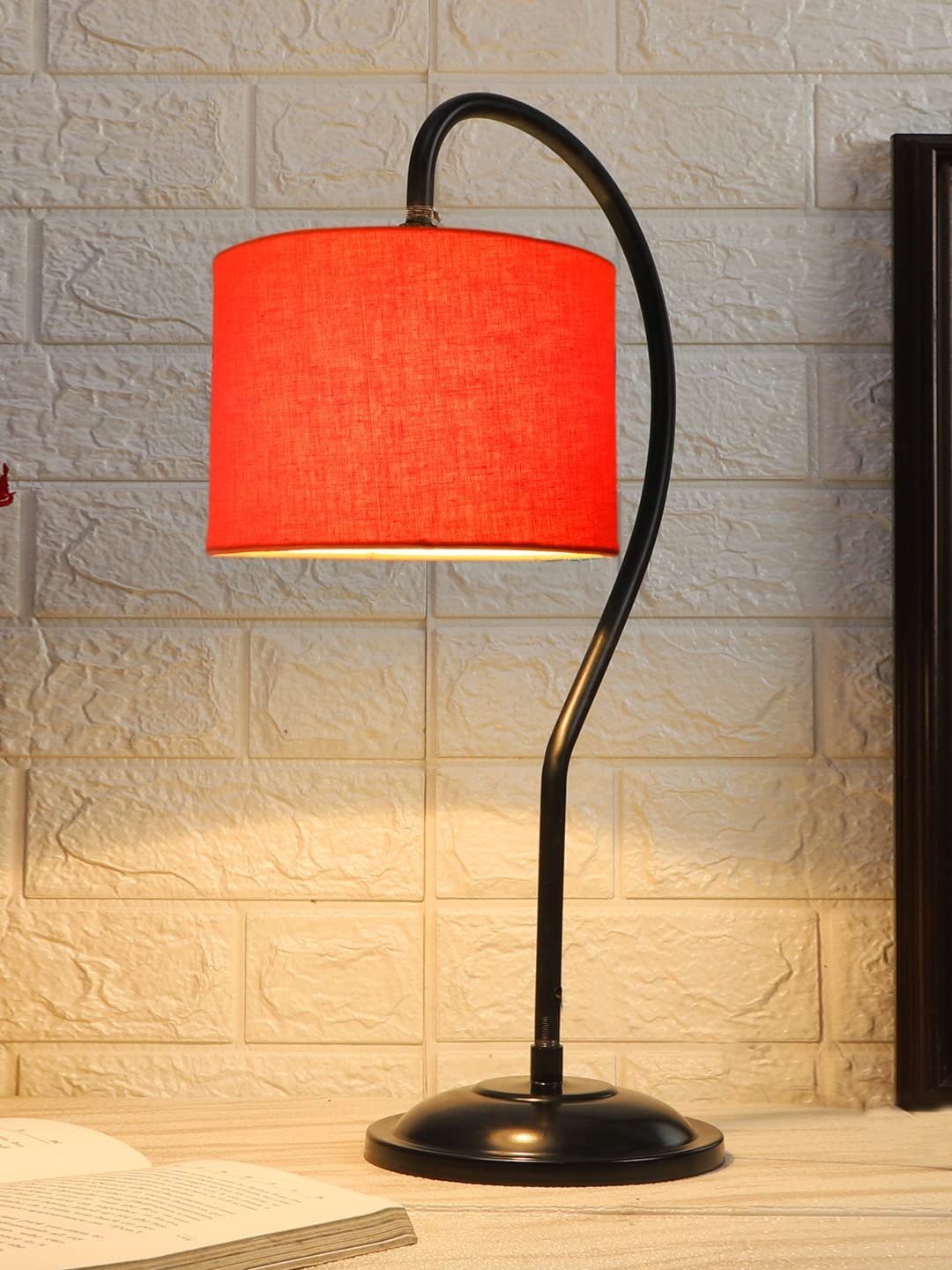 Cotton Curvy Table Lamp with Iron Base for Home/Office/Gifting - (Size : 11x7x19.75Inches, Colour : Orange) (SP04)