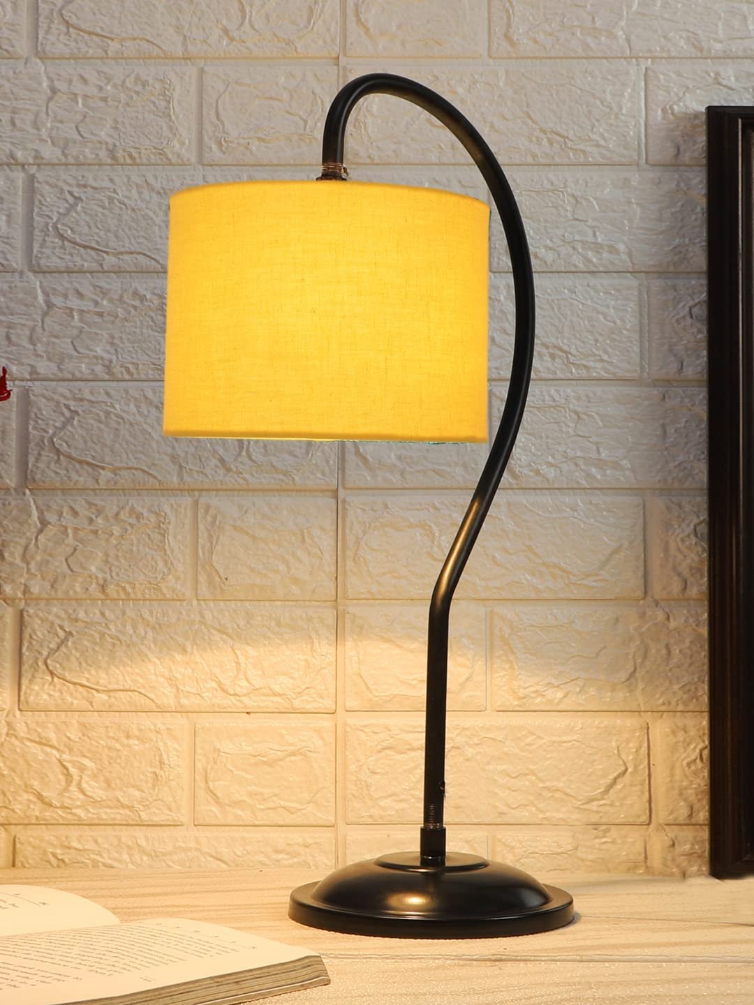 Cotton Curvy Table Lamp with Iron Base for Home/Office/Gifting - (Size : 11x7x19.75Inches, Color : Yellow) (SP)