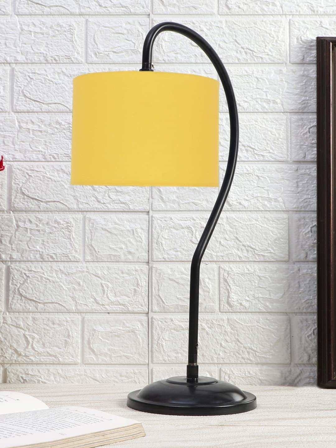 Cotton Curvy Table Lamp with Iron Base for Home/Office/Gifting - (Size : 11x7x19.75Inches, Color : Yellow) (SP)