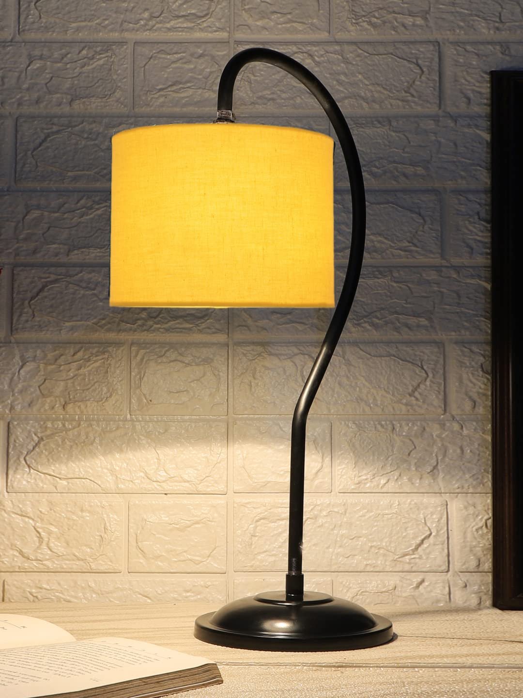 Cotton Curvy Table Lamp with Iron Base for Home/Office/Gifting - (Size : 11x7x19.75Inches, Color : Yellow) (SP)