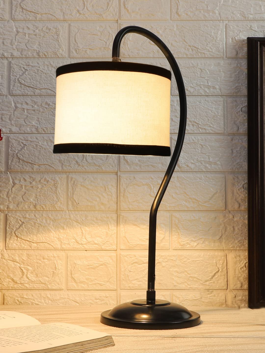 Cotton Curvy Table Lamp with Iron Base for Home/Office/Gifting - (Size : 11x7x19.75Inches, Colour : Multi) (SP07)