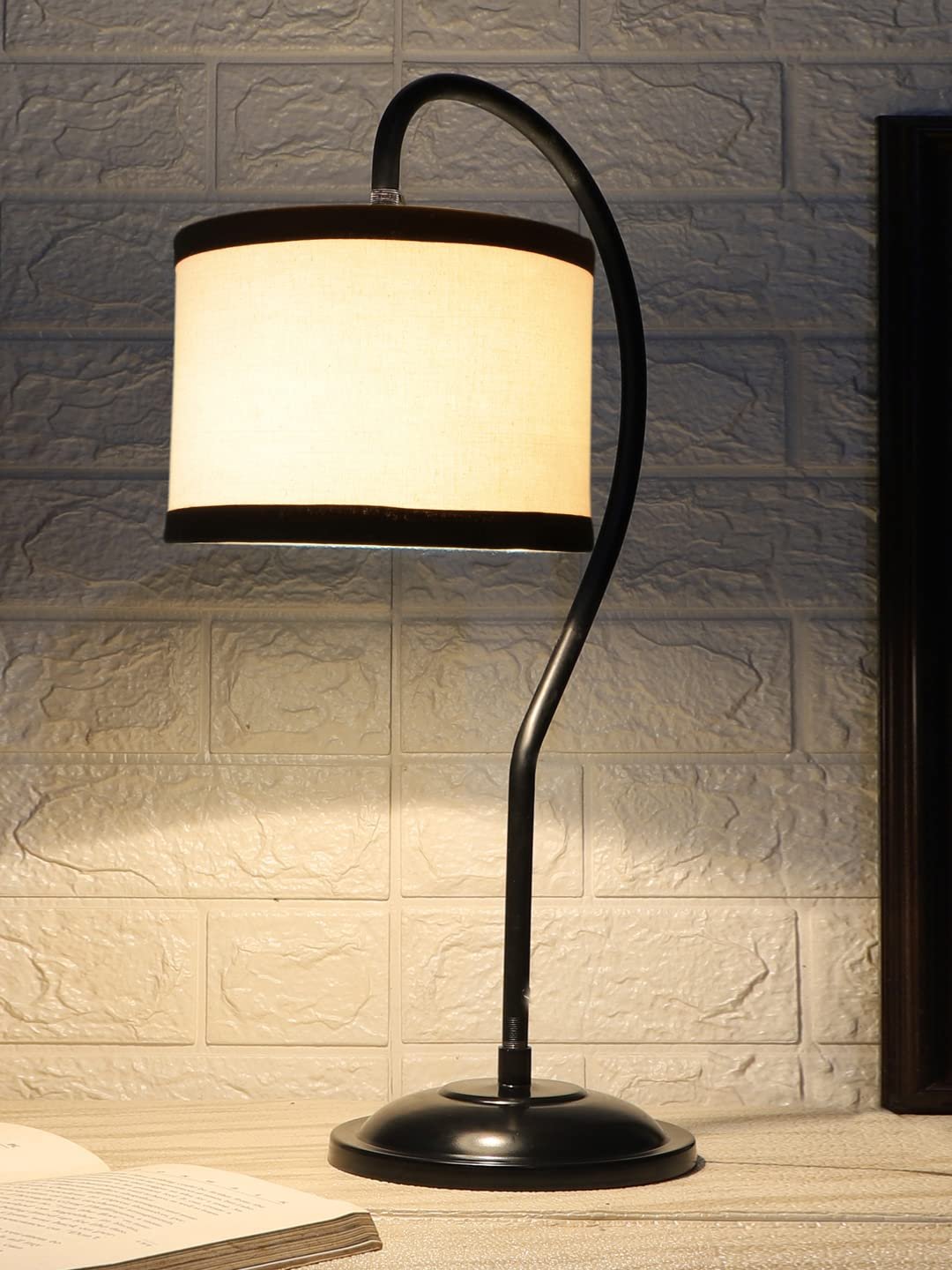 Cotton Curvy Table Lamp with Iron Base for Home/Office/Gifting - (Size : 11x7x19.75Inches, Colour : Multi) (SP07)