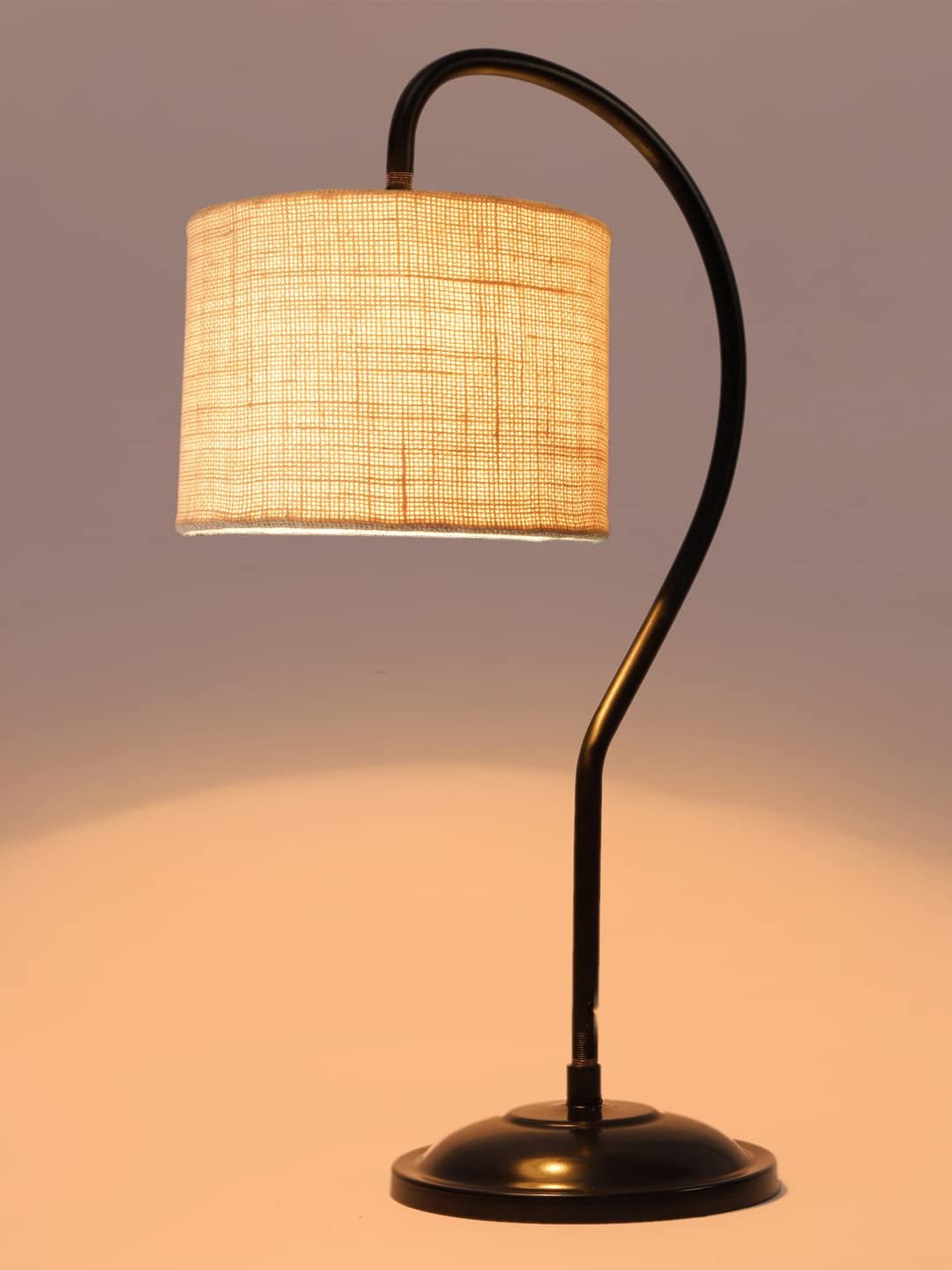 Jute Curvy Table Lamp with Iron Base for Home/Office/Gifting - (Size : 11x7x19.75Inches, Colour : White) (SP09)