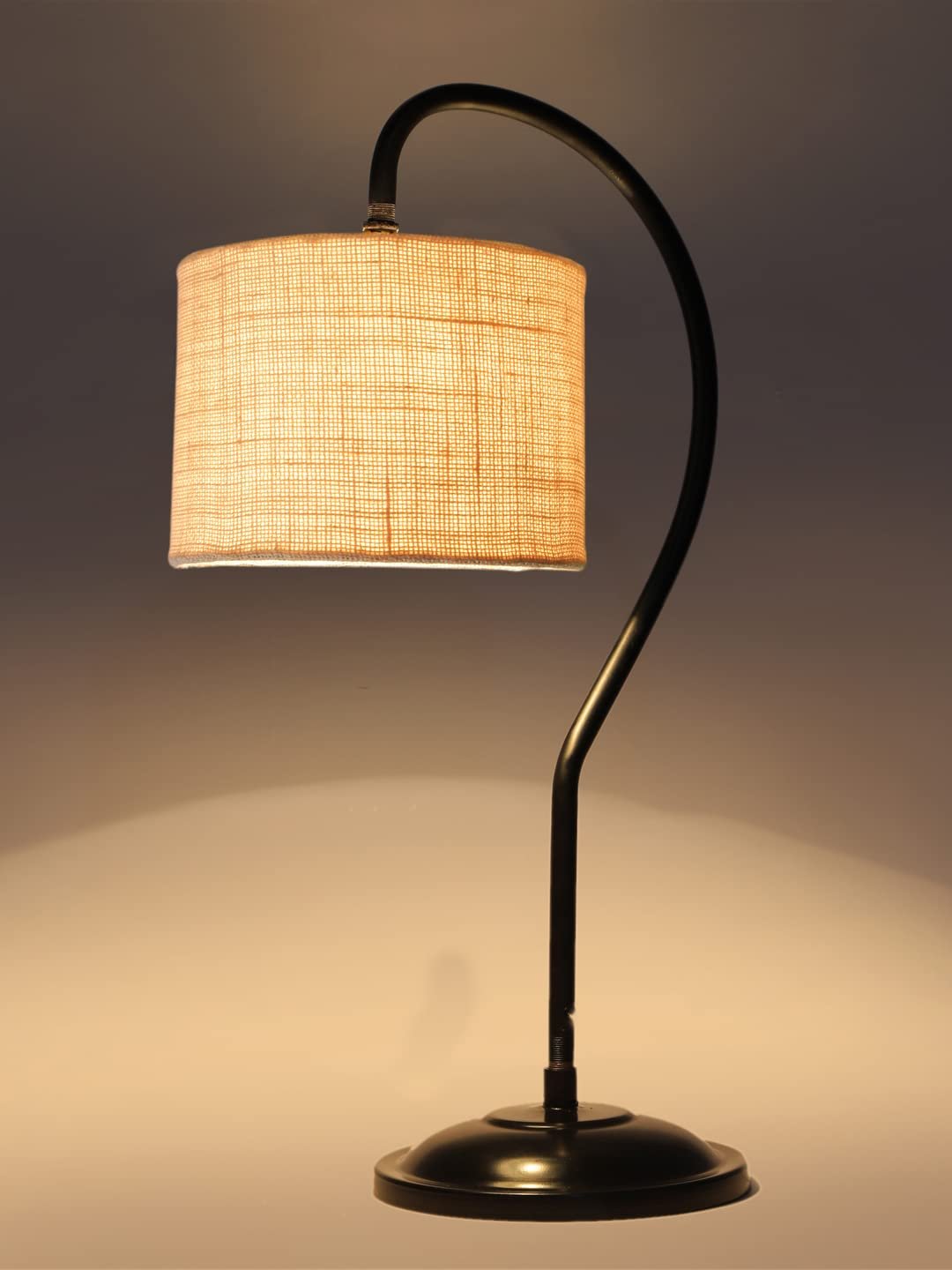 Jute Curvy Table Lamp with Iron Base for Home/Office/Gifting - (Size : 11x7x19.75Inches, Colour : White) (SP09)