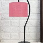 Jute Curvy Table Lamp with Iron Base for Home/Office/Gifting – (Size : 11x7x19.75Inches, Colour : Pink) (SP10)