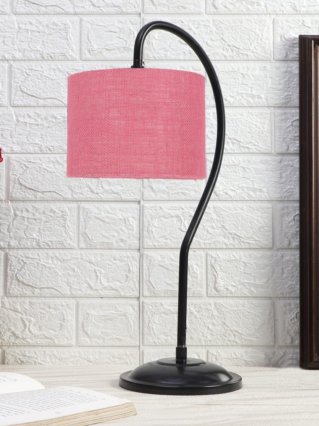 Jute Curvy Table Lamp with Iron Base for Home/Office/Gifting - (Size : 11x7x19.75Inches, Colour : Pink) (SP10)