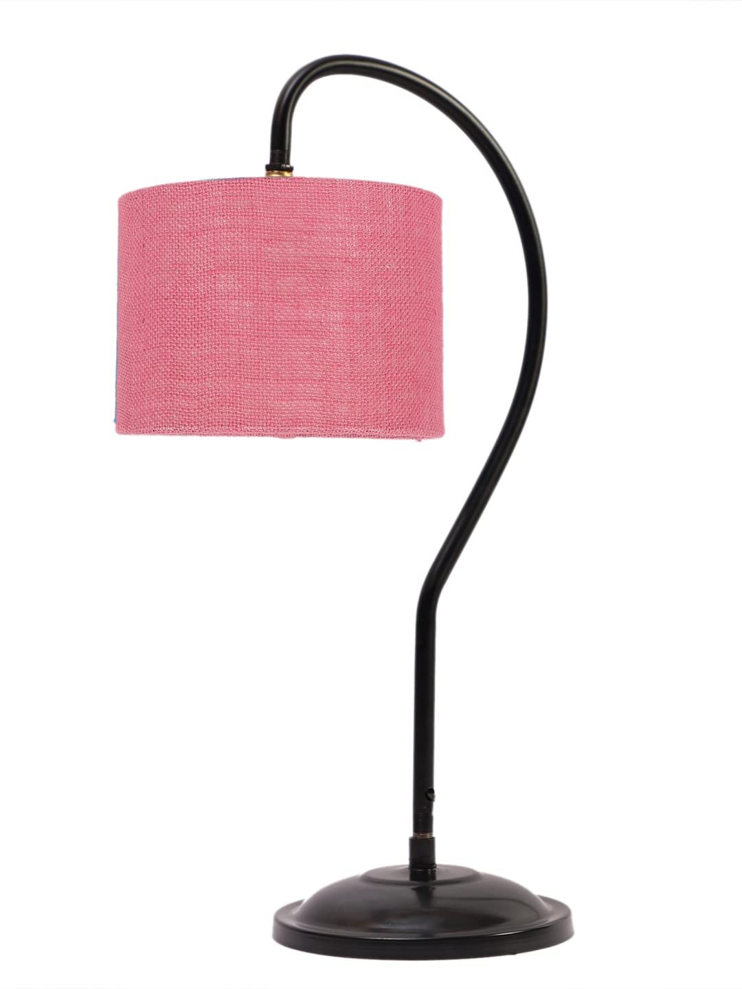 Jute Curvy Table Lamp with Iron Base for Home/Office/Gifting - (Size : 11x7x19.75Inches, Colour : Pink) (SP10)