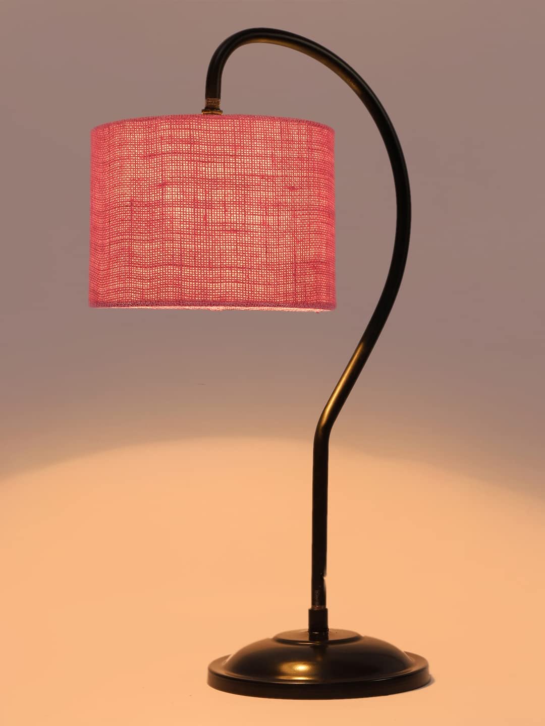 Jute Curvy Table Lamp with Iron Base for Home/Office/Gifting - (Size : 11x7x19.75Inches, Colour : Pink) (SP10)