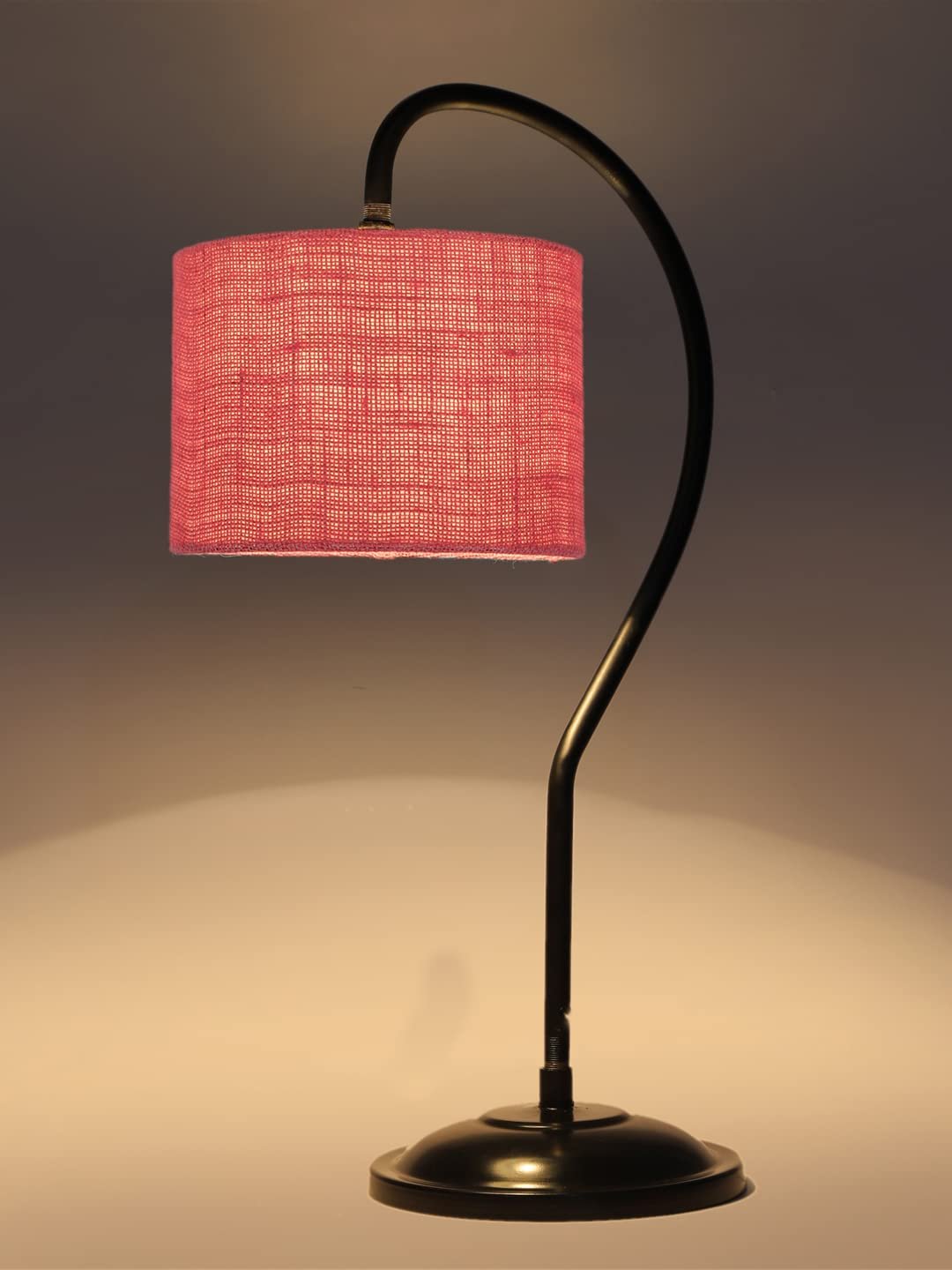 Jute Curvy Table Lamp with Iron Base for Home/Office/Gifting - (Size : 11x7x19.75Inches, Colour : Pink) (SP10)