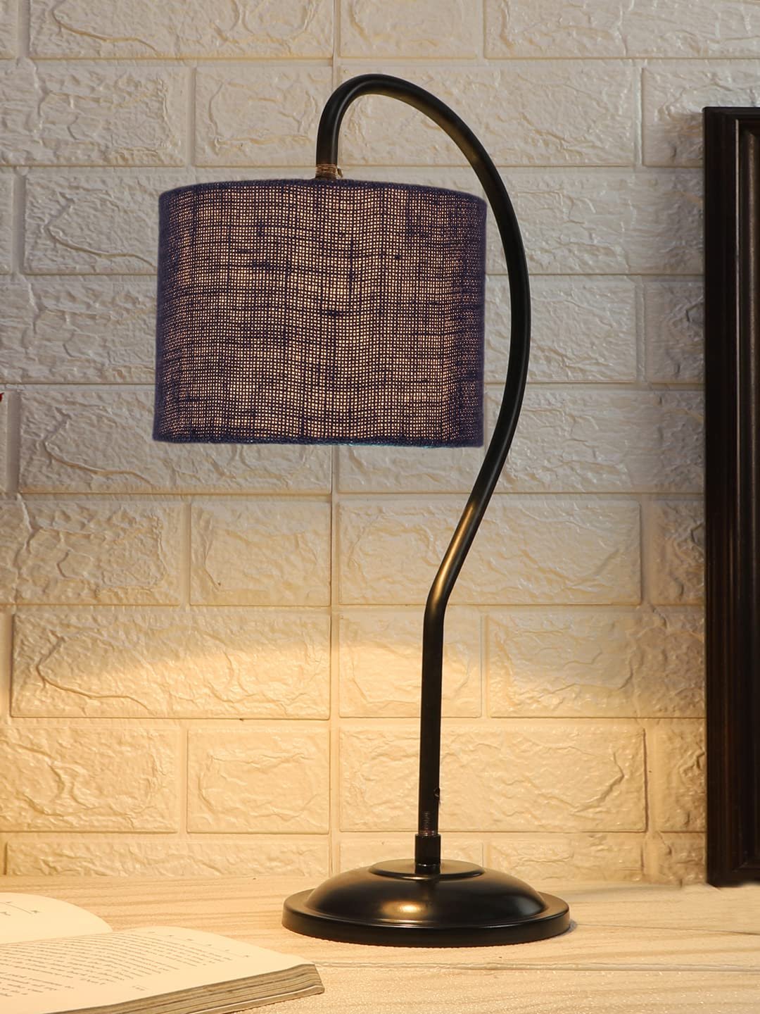 Jute Curvy Table lamp with Iron Base for Home/Office/Gifting - (Size : 11x7x19.75Inches, Colour : Blue) (SP12)