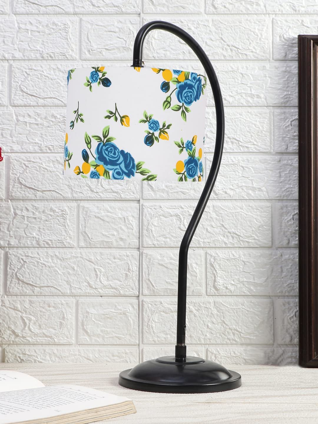 Cotton Curvy Table Lamp with Iron Base for Home/Office/Gifting - (Size : 11x7x19.75Inches, Colour : Multi) (SP13)