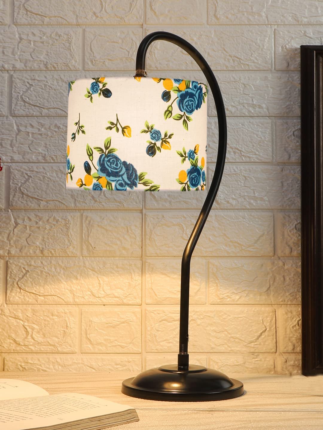 Cotton Curvy Table Lamp with Iron Base for Home/Office/Gifting - (Size : 11x7x19.75Inches, Colour : Multi) (SP13)