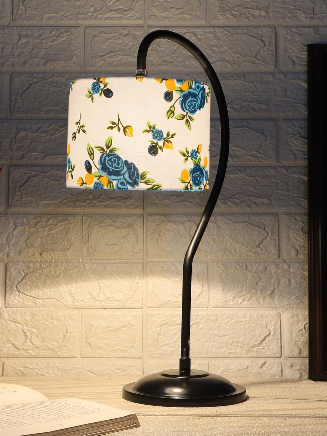 Cotton Curvy Table Lamp with Iron Base for Home/Office/Gifting - (Size : 11x7x19.75Inches, Colour : Multi) (SP13)