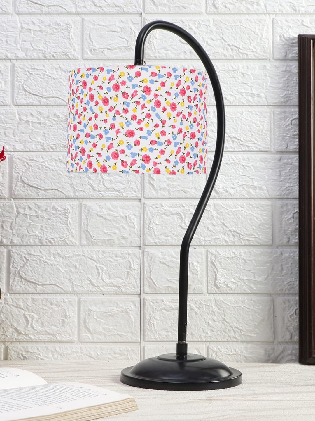 Cotton Curvy Table Lamp with Iron Base for Home/Office/Gifting - (Size : 11x7x19.75Inches, Colour : Multi)(SP15)