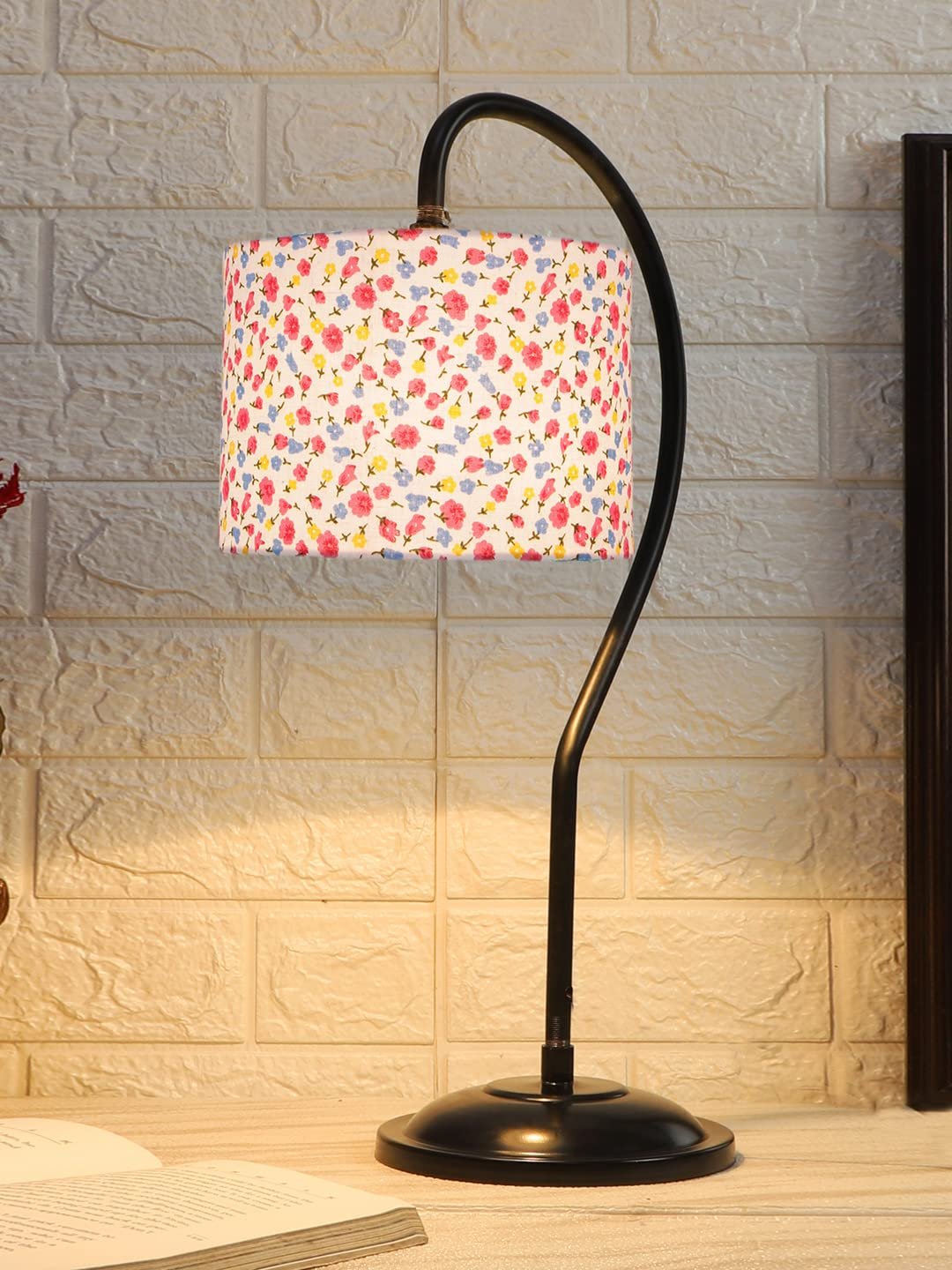 Cotton Curvy Table Lamp with Iron Base for Home/Office/Gifting - (Size : 11x7x19.75Inches, Colour : Multi)(SP15)