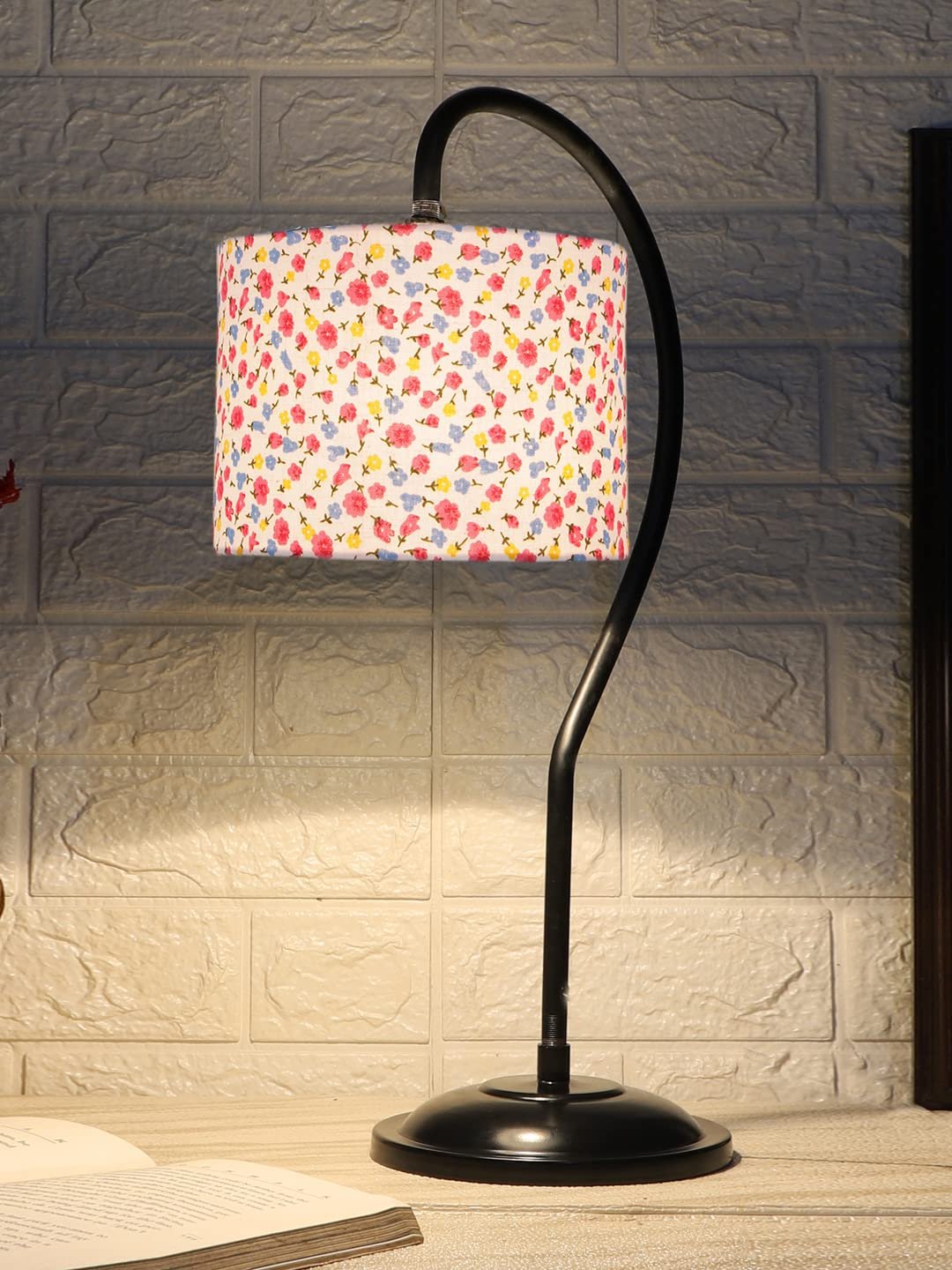 Cotton Curvy Table Lamp with Iron Base for Home/Office/Gifting - (Size : 11x7x19.75Inches, Colour : Multi)(SP15)