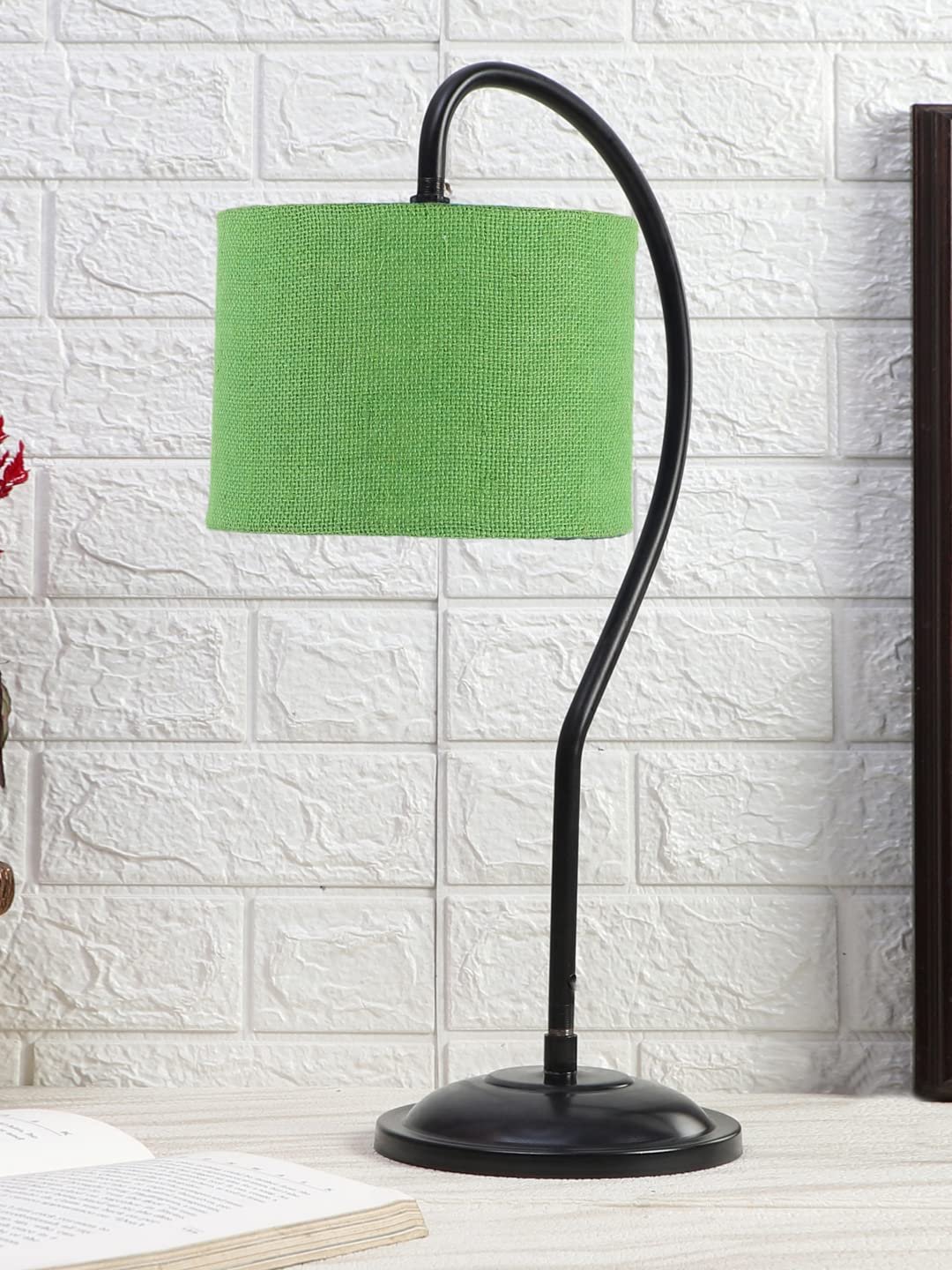 Jute Curvy Lable Lamp with Iron Base (Size : 11x7x19.75Inches, Colour : Green) (SP16)