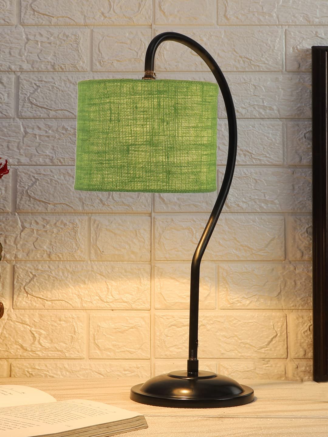 Jute Curvy Lable Lamp with Iron Base (Size : 11x7x19.75Inches, Colour : Green) (SP16)