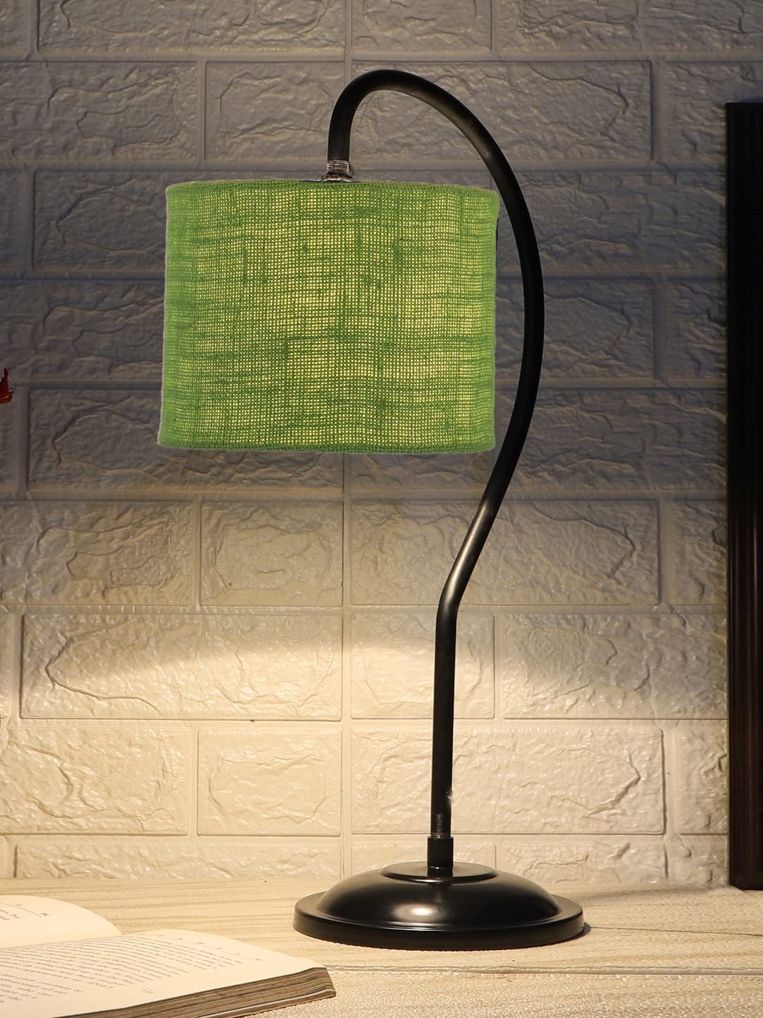 Jute Curvy Lable Lamp with Iron Base (Size : 11x7x19.75Inches, Colour : Green) (SP16)