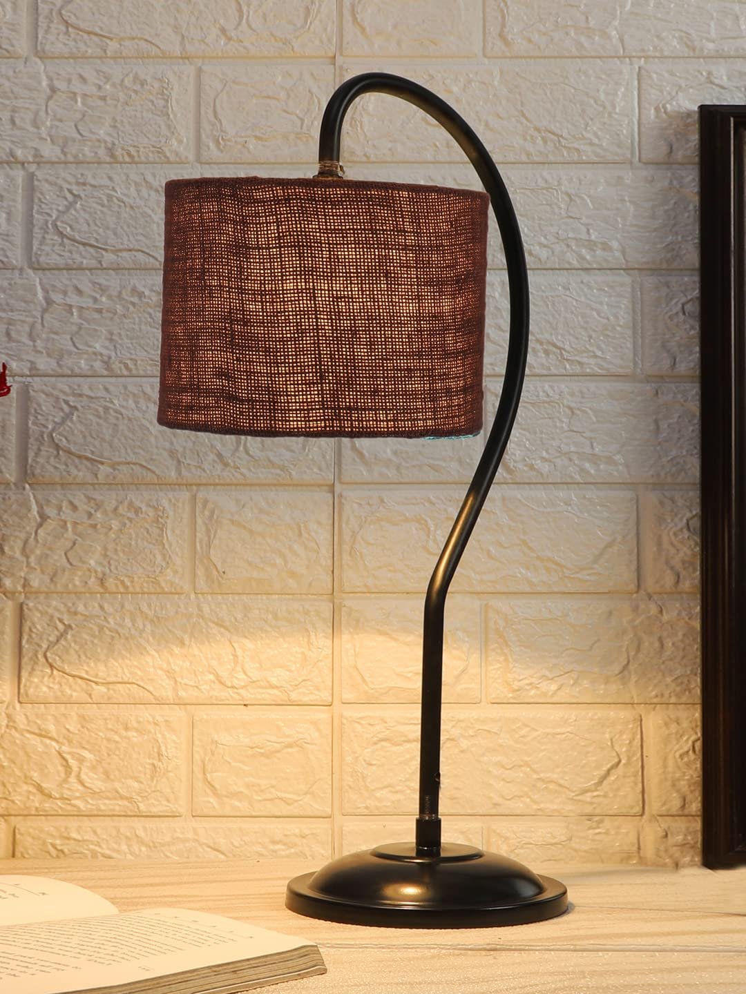 Jute Curvy Table Lamp with Iron Base for Home/Office/Gifting - (Size : 11x7x19.75Inches, Colour : Black) (SP17)