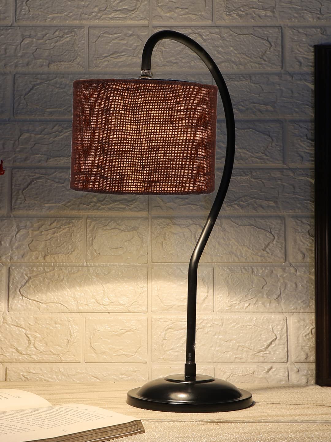 Jute Curvy Table Lamp with Iron Base for Home/Office/Gifting - (Size : 11x7x19.75Inches, Colour : Black) (SP17)