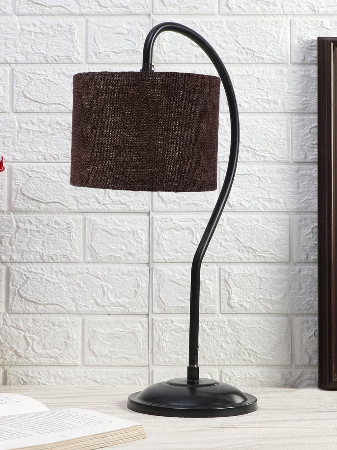 Jute Curvy Table Lamp with Iron Base for Home/Office/Gifting - (Size : 11x7x19.75Inches, Colour : Black) (SP17)