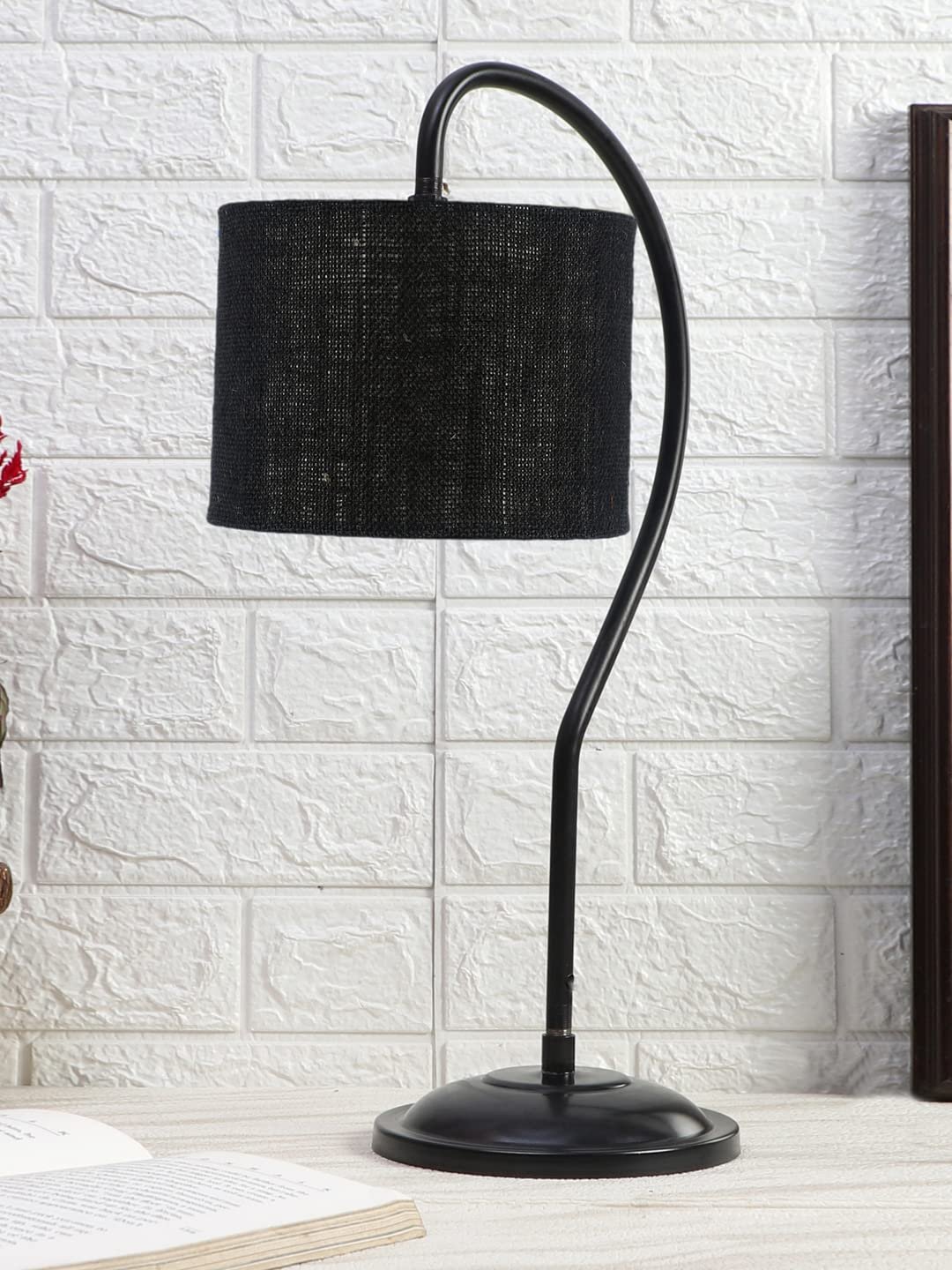 Jute Curvy Table Lamp with Iron Base for Home/Office/Gifting - (Size : 11x7x19.75, Colour : Black) (SP18)