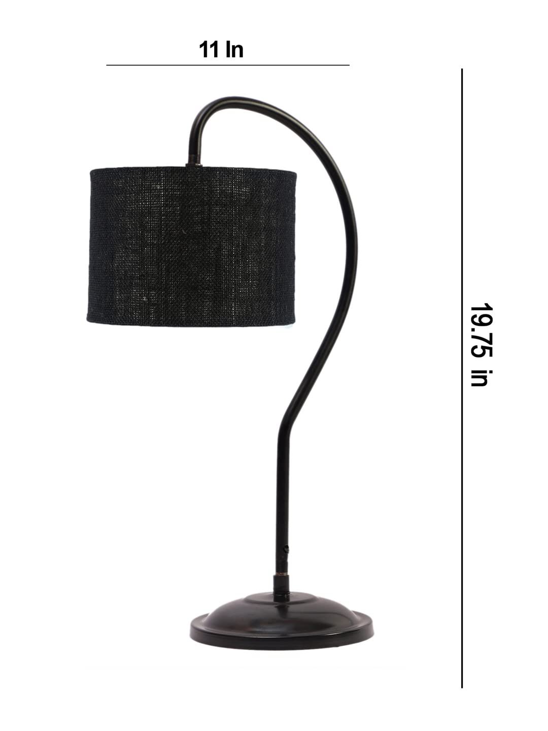 Jute Curvy Table Lamp with Iron Base for Home/Office/Gifting - (Size : 11x7x19.75, Colour : Black) (SP18)
