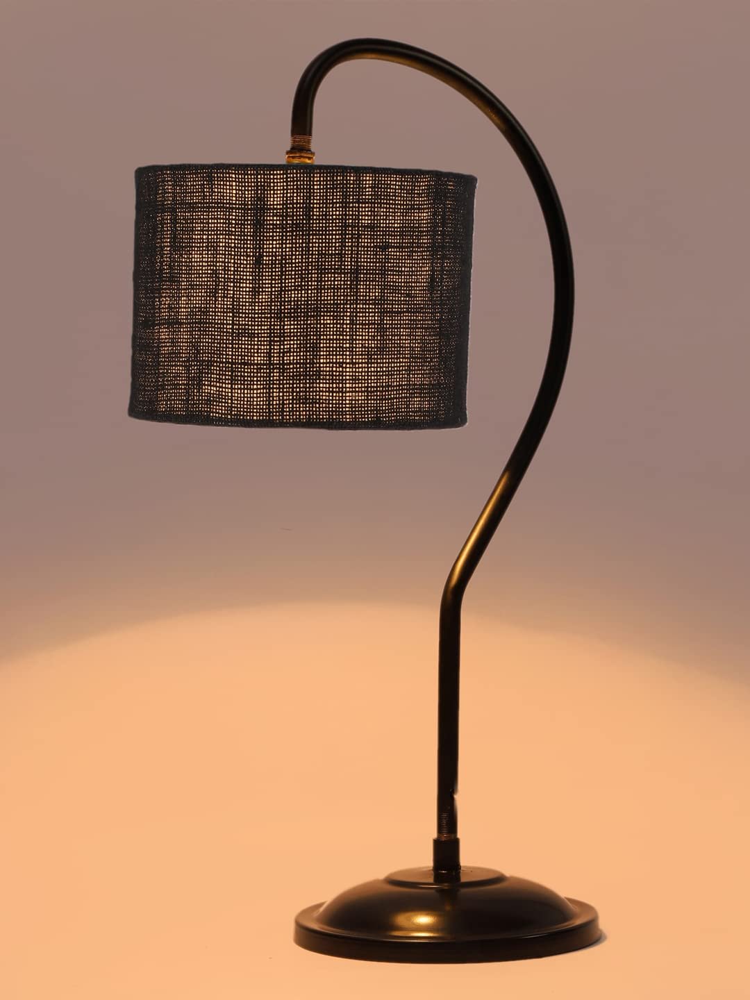Jute Curvy Table Lamp with Iron Base for Home/Office/Gifting - (Size : 11x7x19.75, Colour : Black) (SP18)