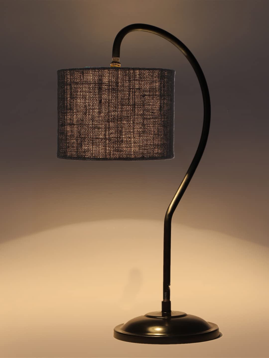 Jute Curvy Table Lamp with Iron Base for Home/Office/Gifting - (Size : 11x7x19.75, Colour : Black) (SP18)
