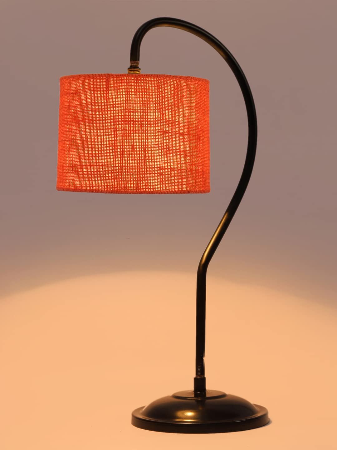 Jute Curvy Table Lamp with Iron Base for Home/Office/Gifting - (Size : 11x7x19.75Inches, Colour : Orange) (SP19)