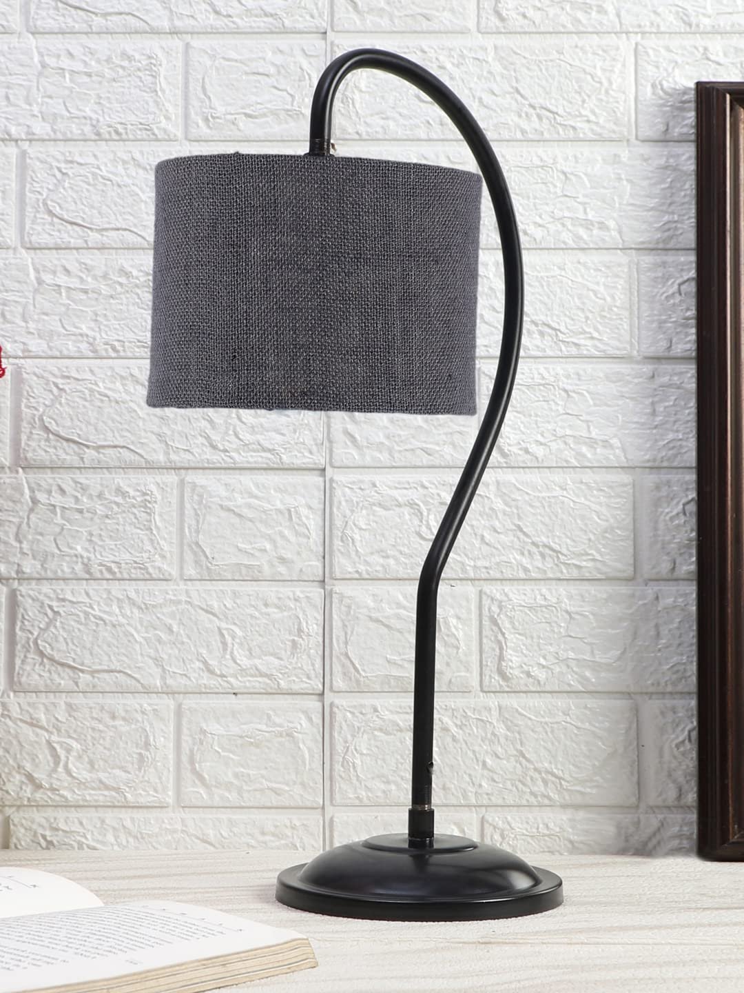Jute Curvy Table Lamp with Iron Base (Size : 11x7x19.75Inches, Colour : Grey) (SP20)
